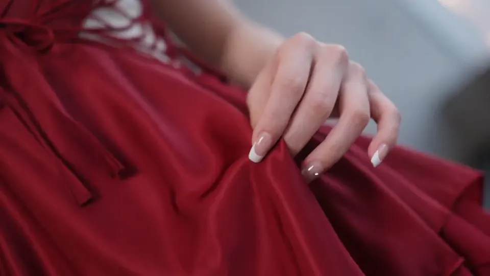 Woman in a flowing red dress used as visual reference material