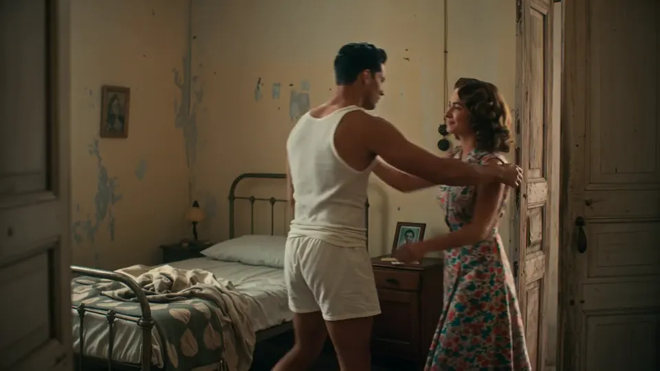 Warm vintage cinematic portrait demonstrating a reference-led video style